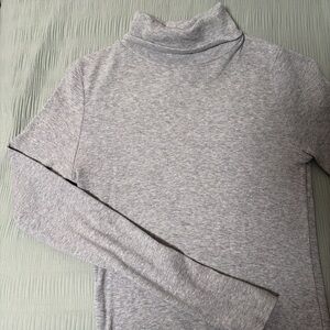 Ribbed Turtleneck Long Sleeve Top - Light Gray